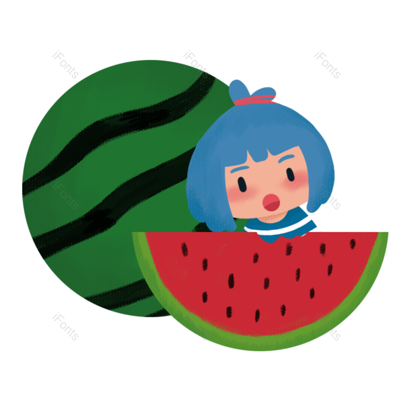 西瓜图片,卡通元素,清新PNG,小女孩免抠素材